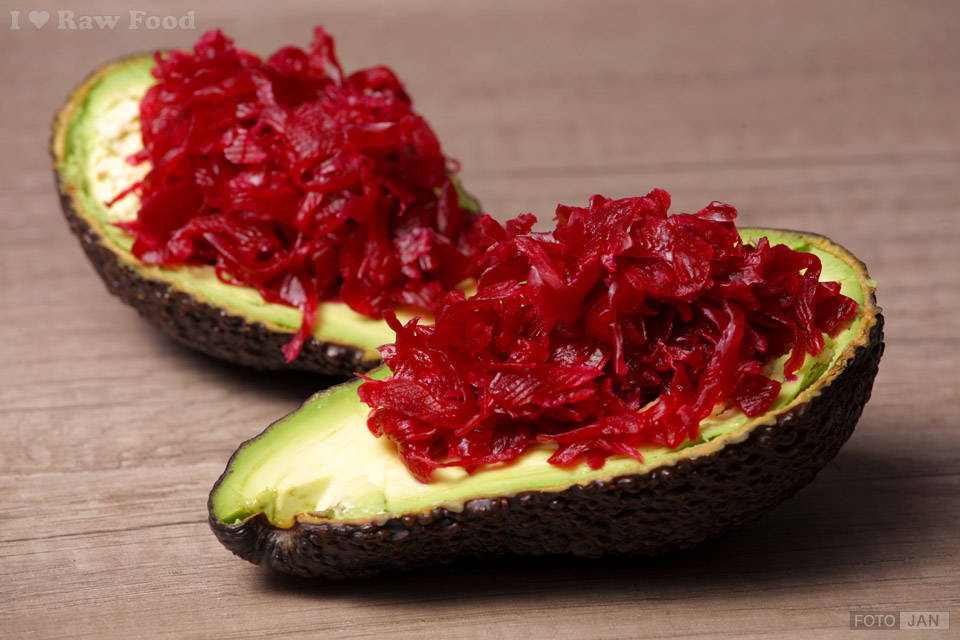 red cabbage sauerkraut + avocado